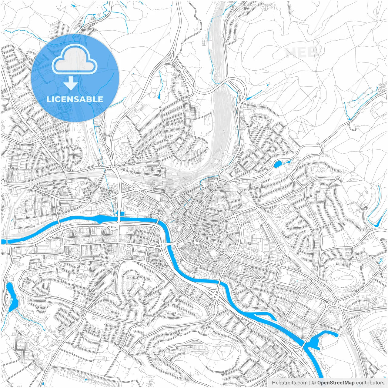 Saarbrucken, Saarland, Germany, city map with high resolution roads.