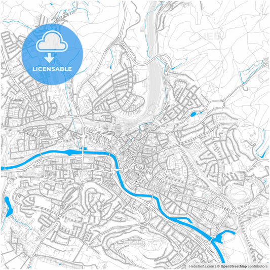 Saarbrucken, Saarland, Germany, city map with high resolution roads.