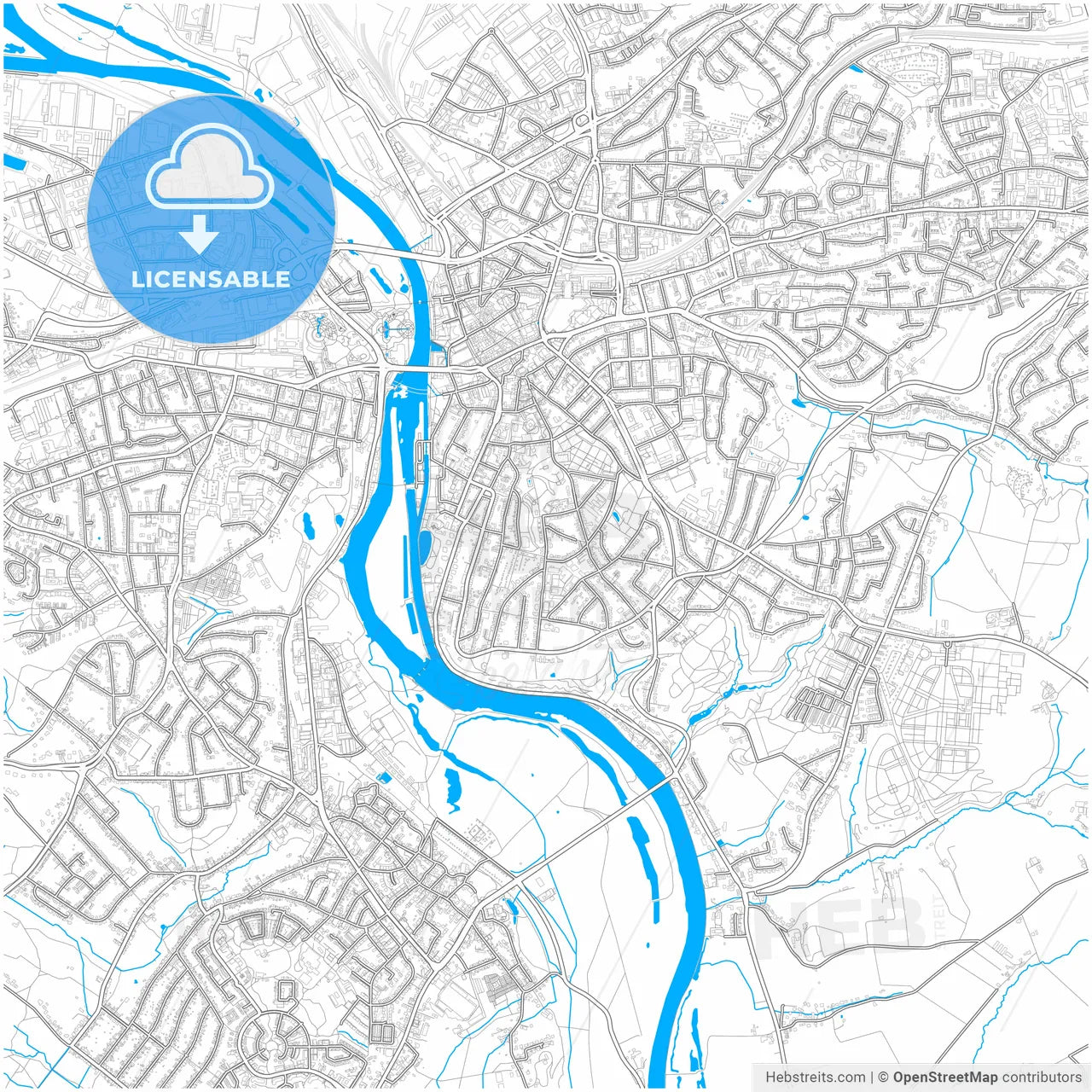 Mulheim an der Ruhr, North Rhine-Westphalia, Germany, city map with high resolution roads.