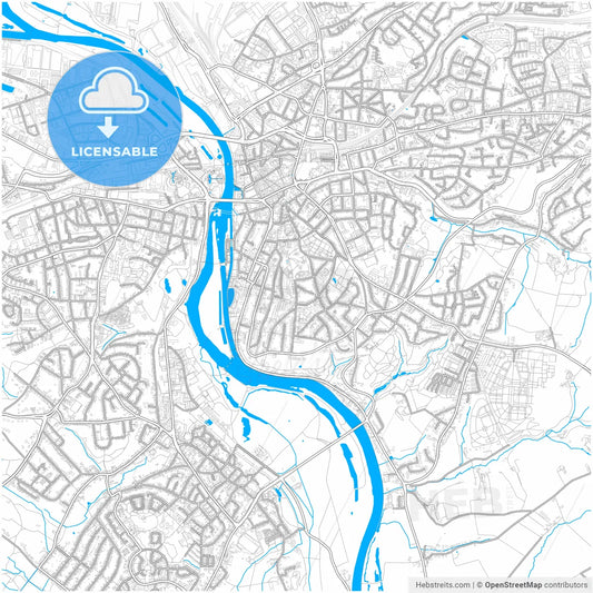 Mulheim an der Ruhr, North Rhine-Westphalia, Germany, city map with high resolution roads.