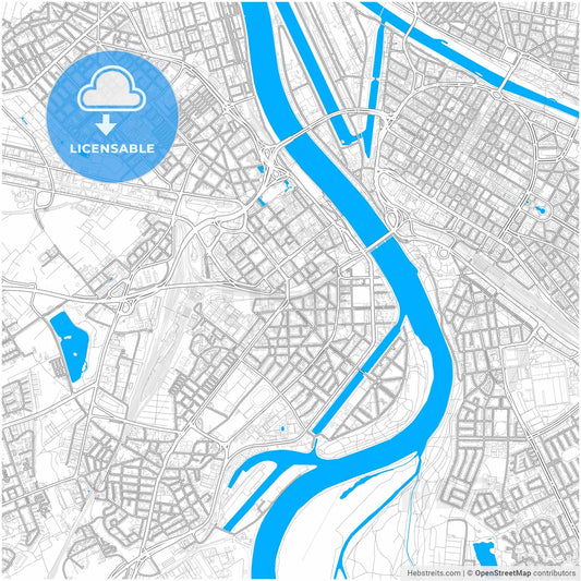 Ludwigshafen am Rhein, Rheinland-Pfalz, Germany, city map with high resolution roads.