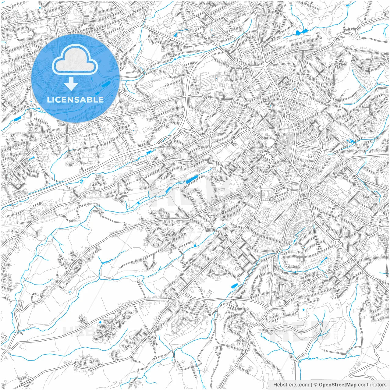 Solingen, North Rhine-Westphalia, Germany, city map with high resolution roads.