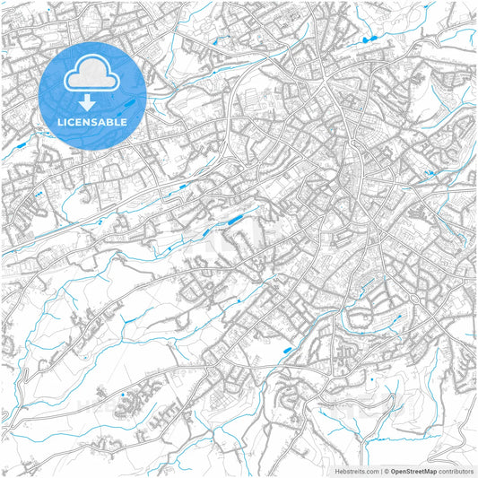 Solingen, North Rhine-Westphalia, Germany, city map with high resolution roads.