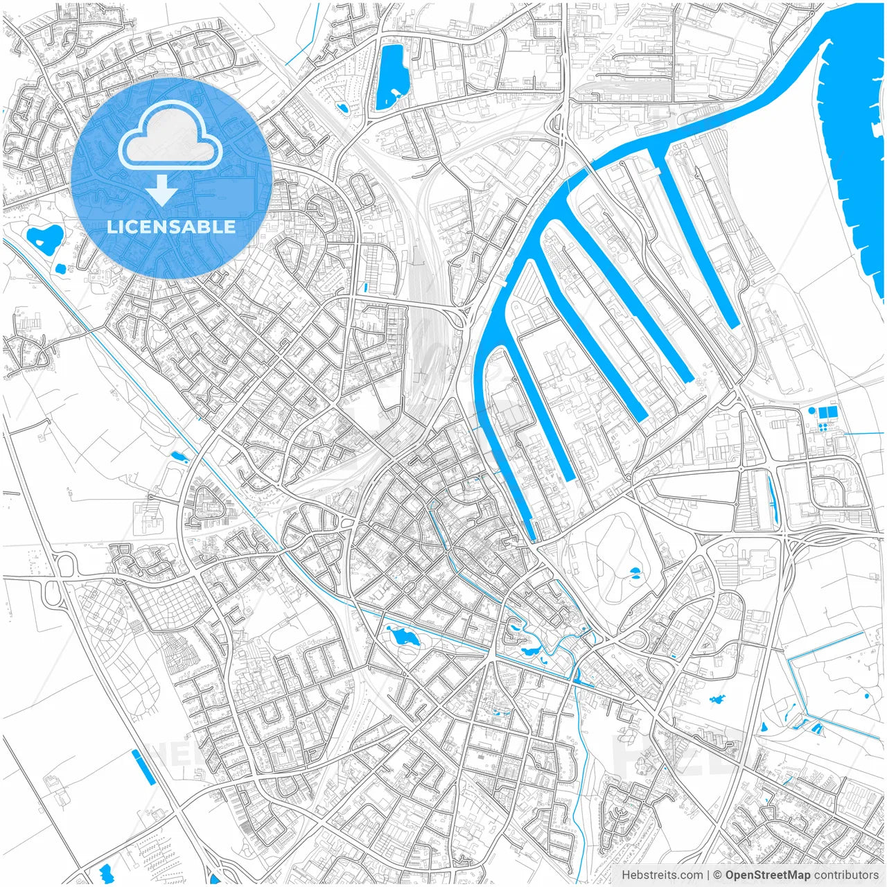 Neuss, North Rhine-Westphalia, Germany, city map with high resolution roads.