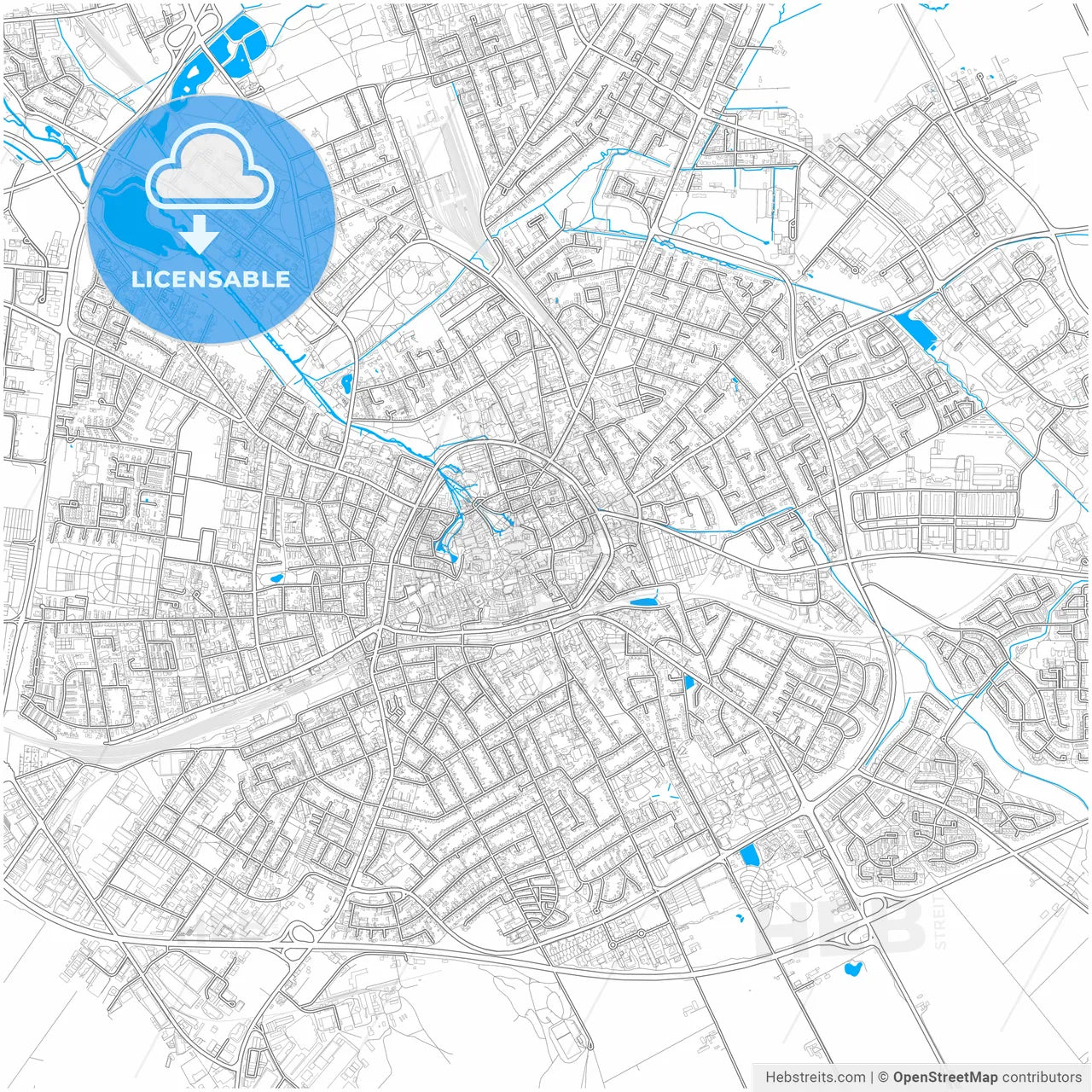 Paderborn, North Rhine-Westphalia, Germany, city map with high resolution roads.