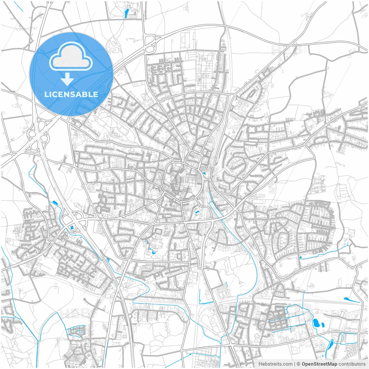 Recklinghausen, North Rhine-Westphalia, Germany, city map with high resolution roads.