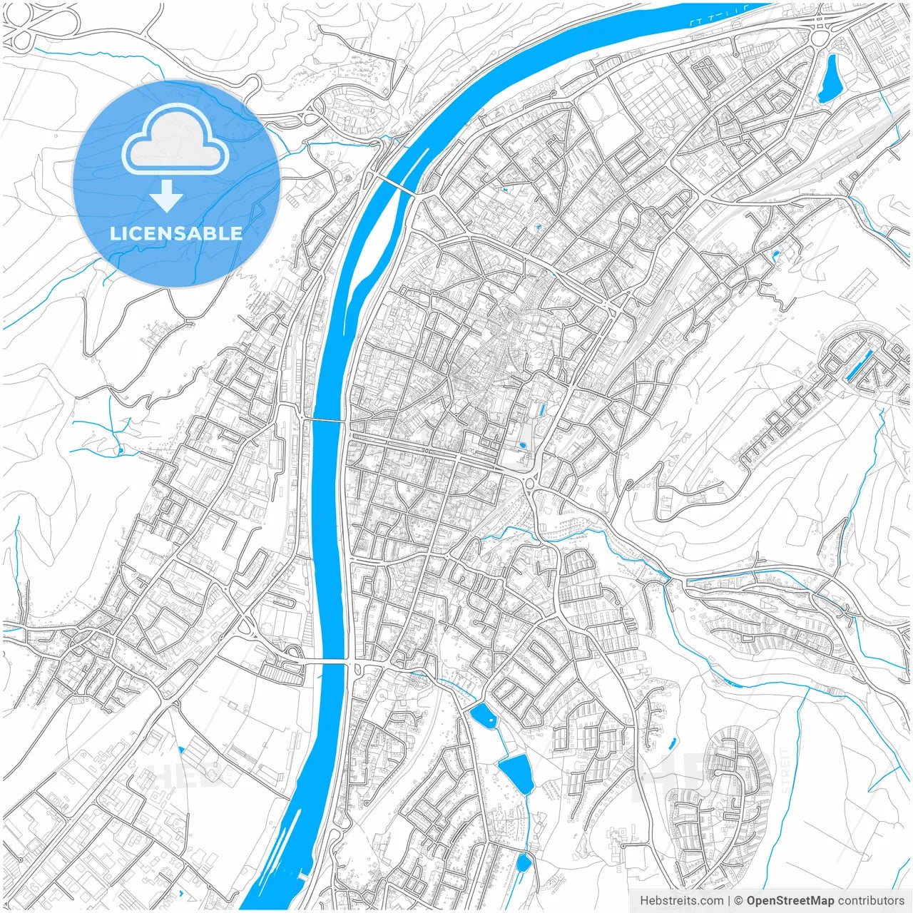 Trier, Rheinland-Pfalz, Germany, city map with high resolution roads.
