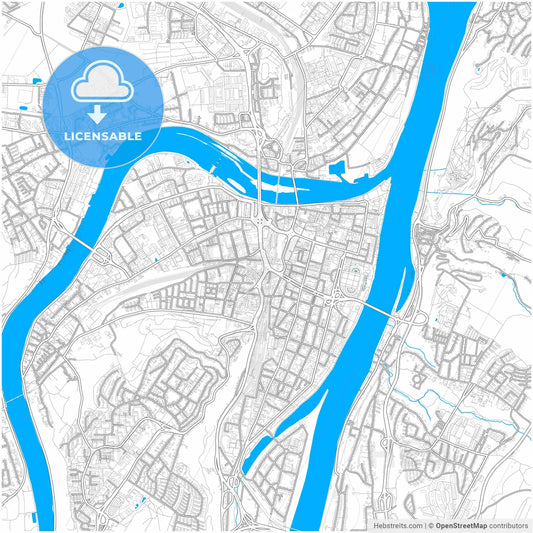 Koblenz, Rheinland-Pfalz, Germany, city map with high resolution roads.