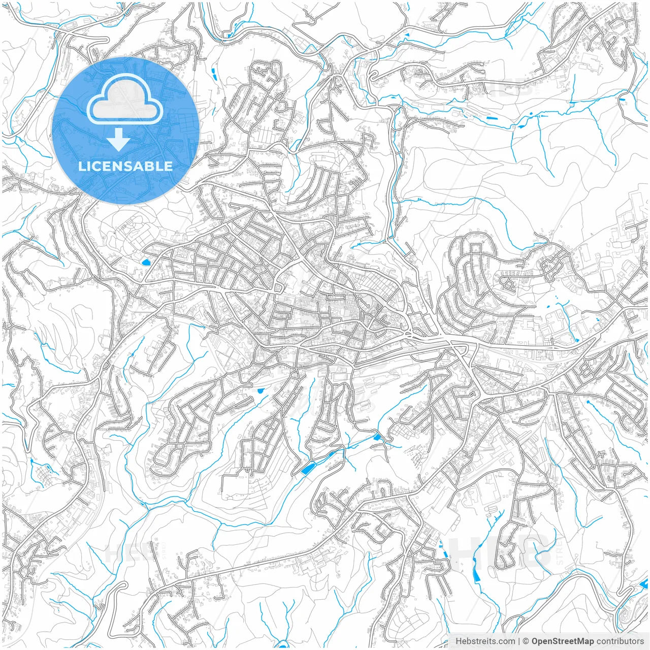 Remscheid, North Rhine-Westphalia, Germany, city map with high resolution roads.