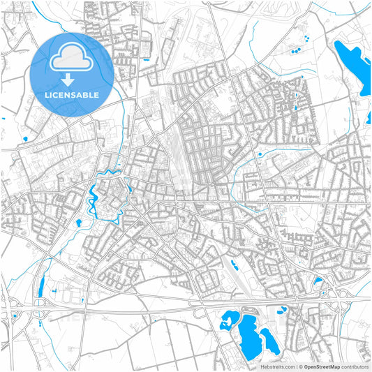 Moers, North Rhine-Westphalia, Germany, city map with high resolution roads.