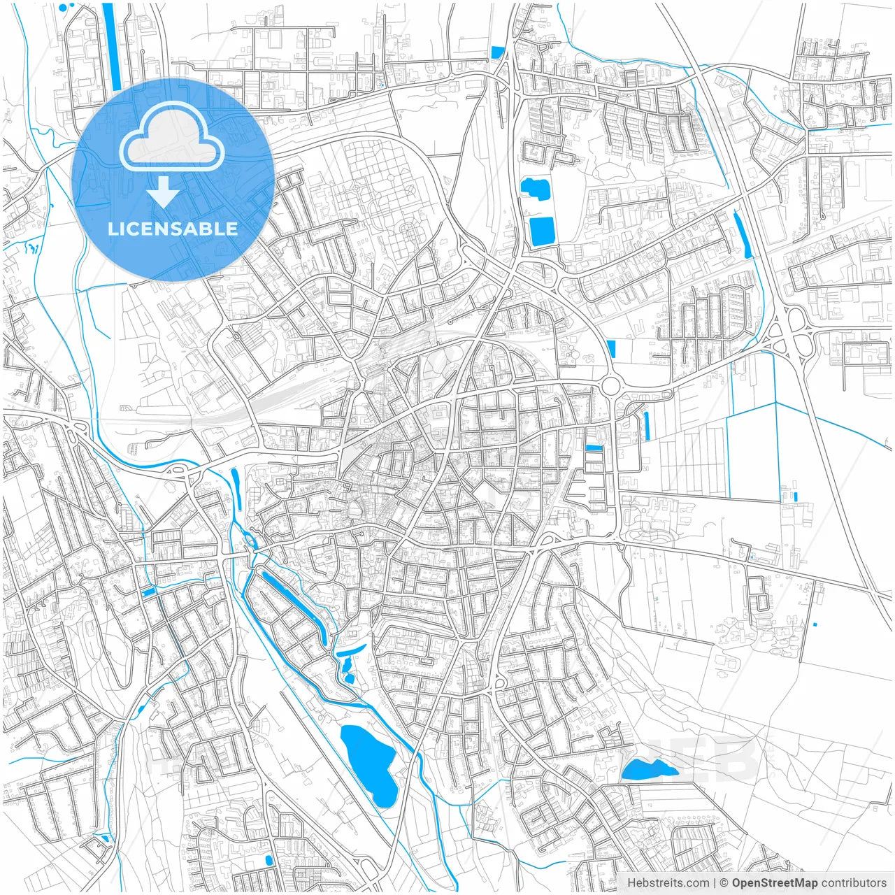 Hildesheim, Lower Saxony, Germany, city map with high resolution roads.