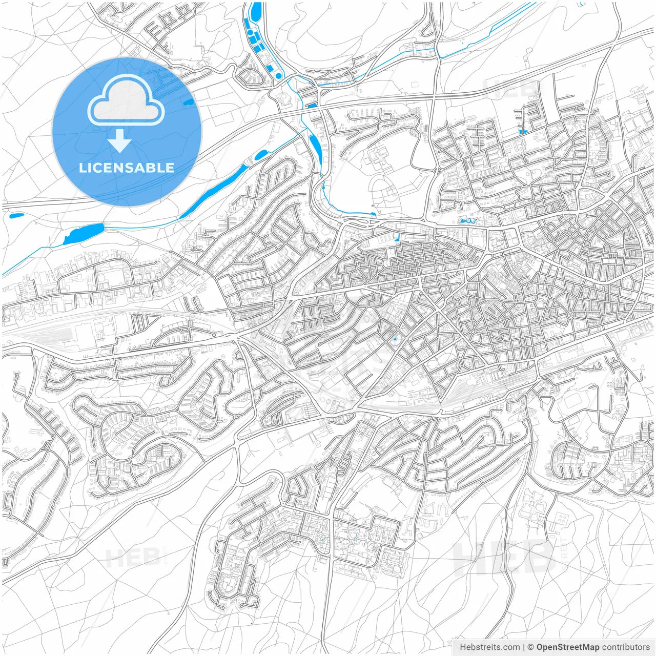 Kaiserslautern, Rheinland-Pfalz, Germany, city map with high resolution roads.