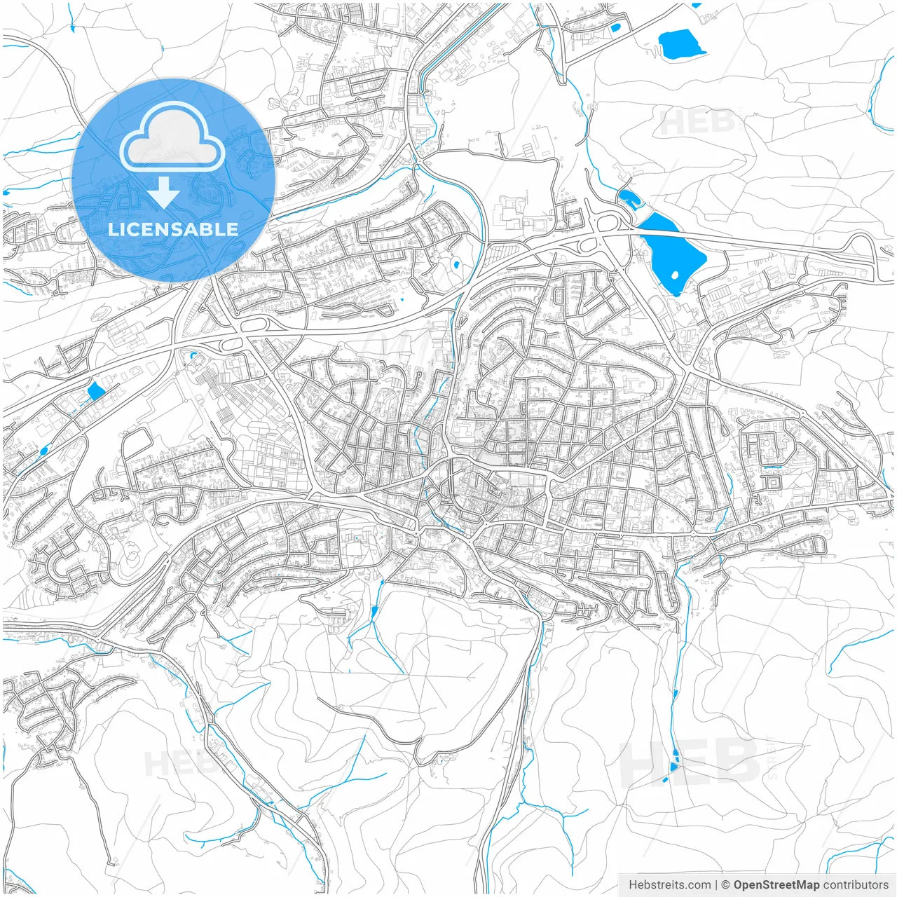 Iserlohn, North Rhine-Westphalia, Germany, city map with high resolution roads.
