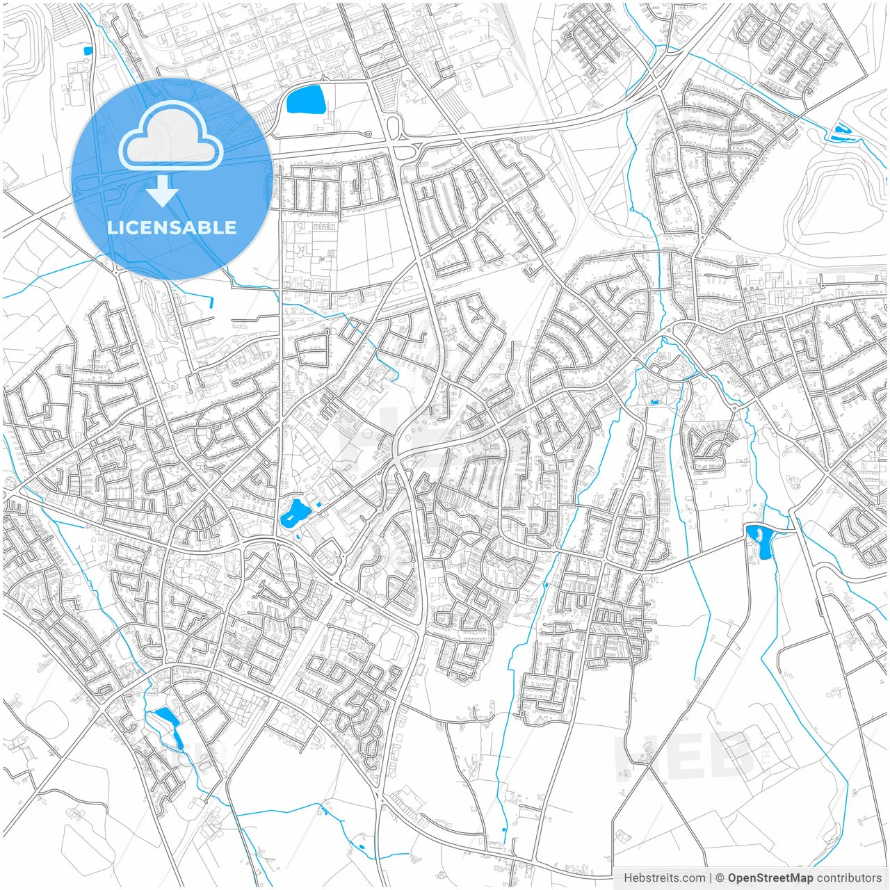 Marl, North Rhine-Westphalia, Germany, city map with high resolution roads.