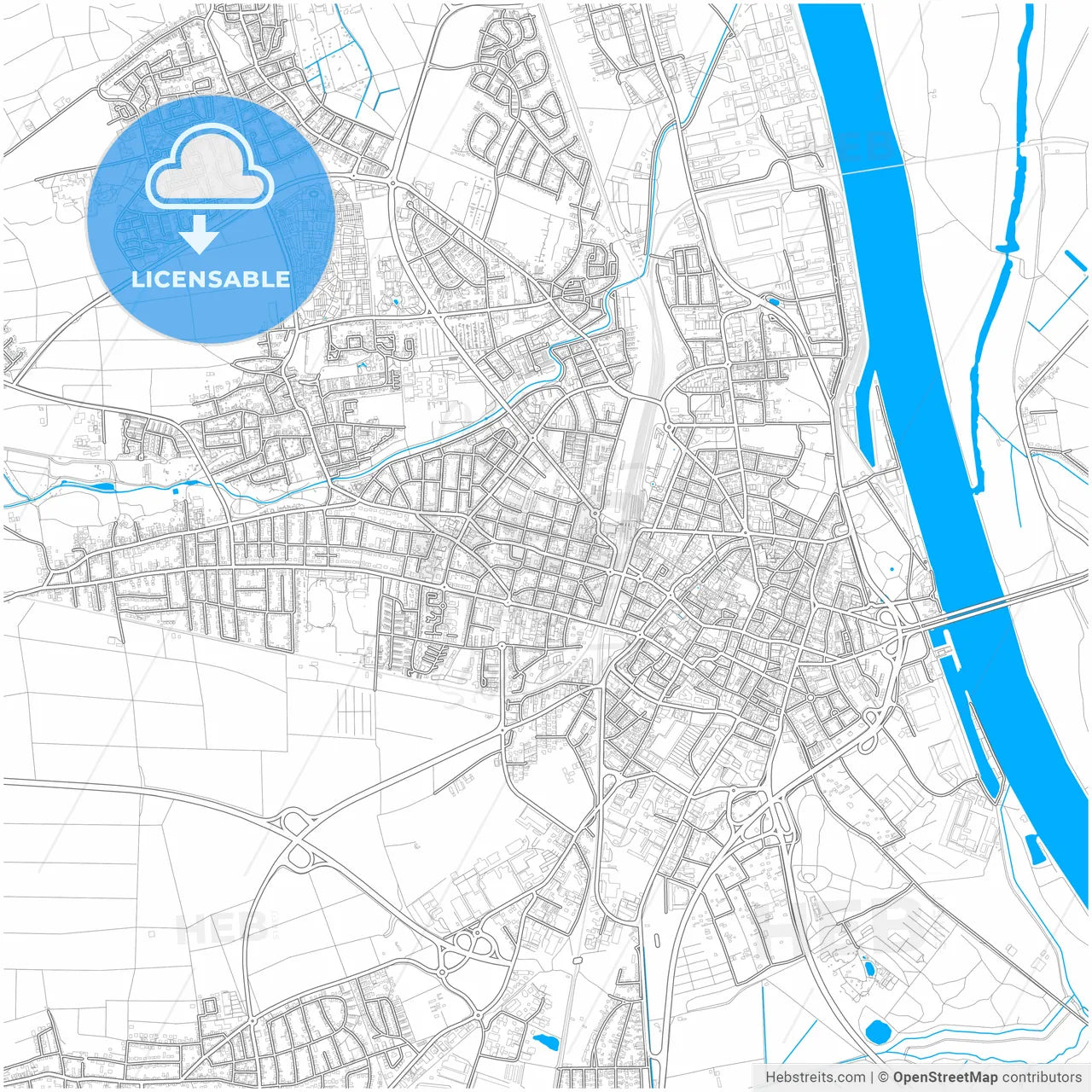 Worms, Rheinland-Pfalz, Germany, city map with high resolution roads.