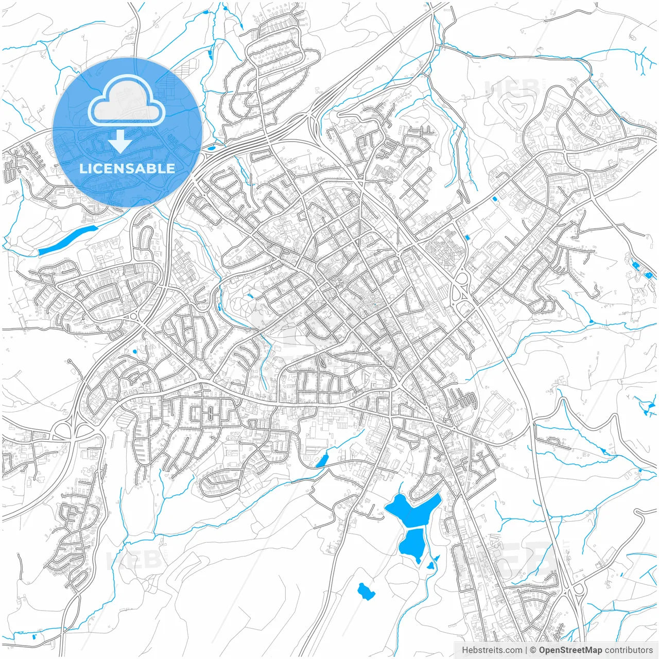Velbert, North Rhine-Westphalia, Germany, city map with high resolution roads.