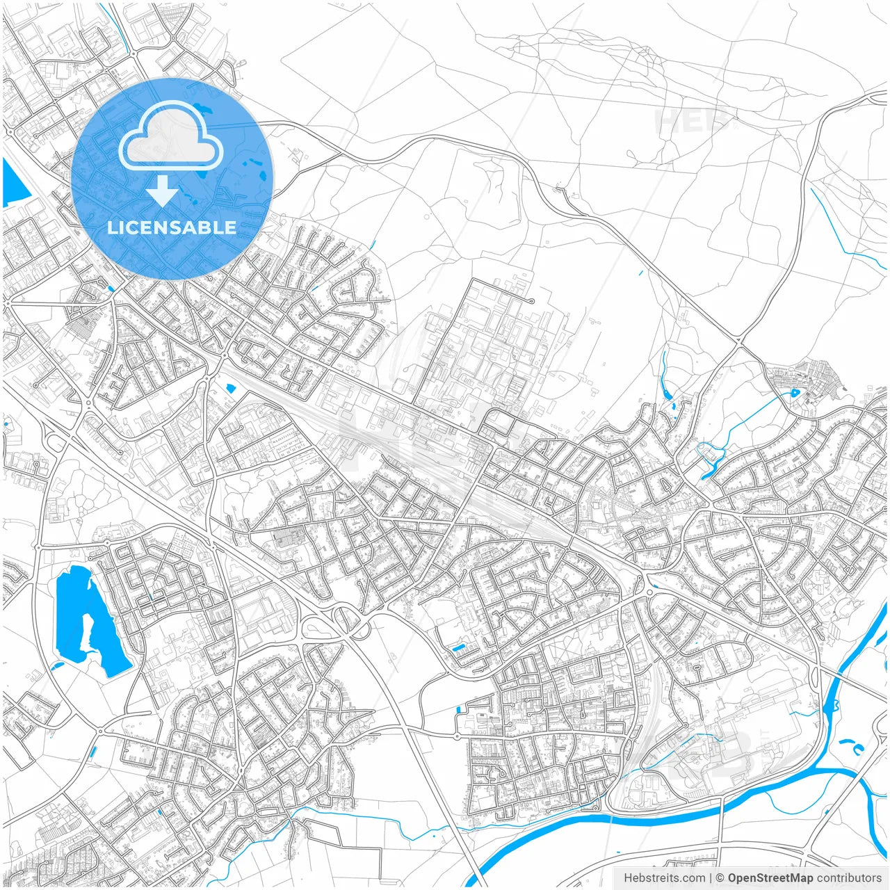 Troisdorf, North Rhine-Westphalia, Germany, city map with high resolution roads.