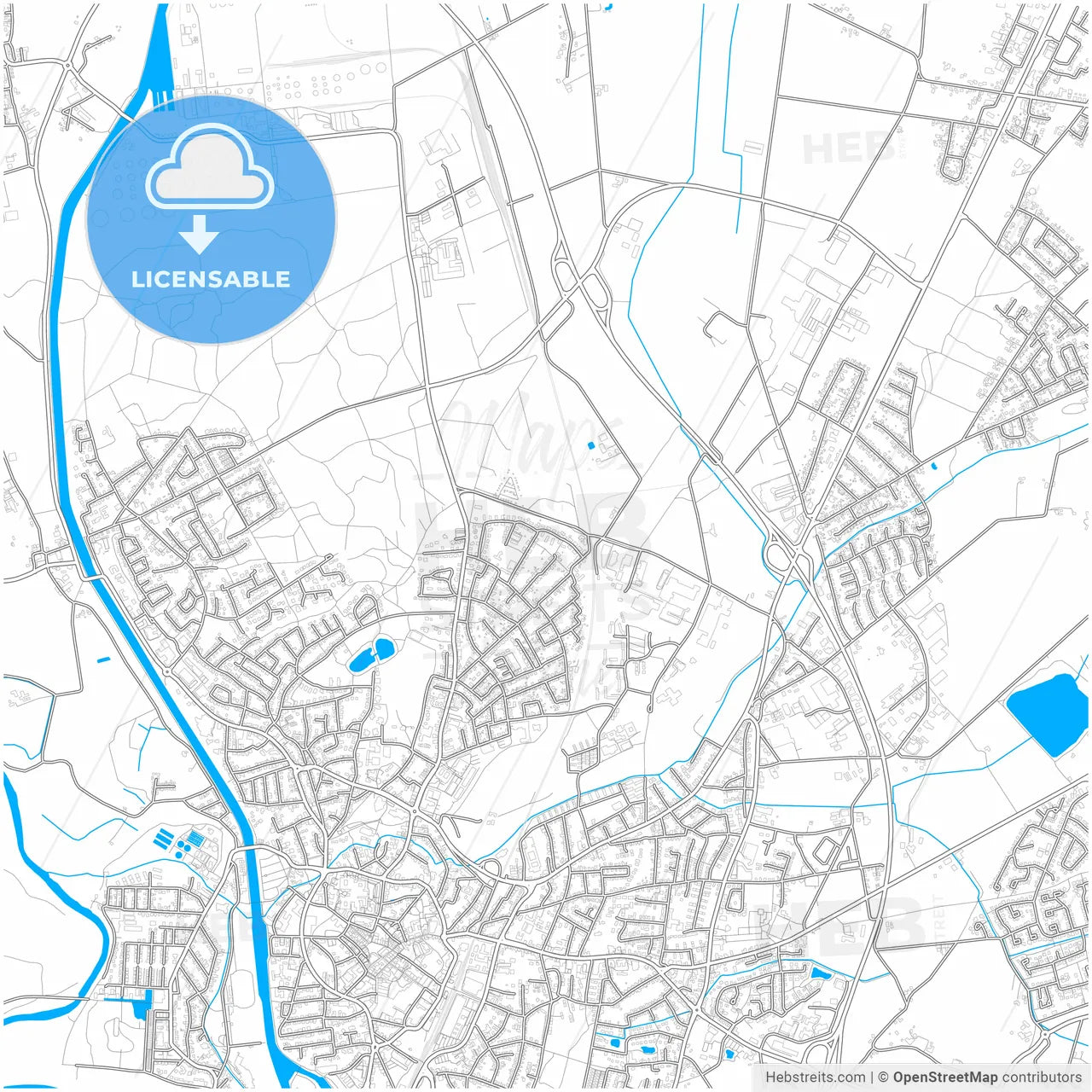 Lingen (Ems), Lower Saxony, Germany, city map with high resolution roads.