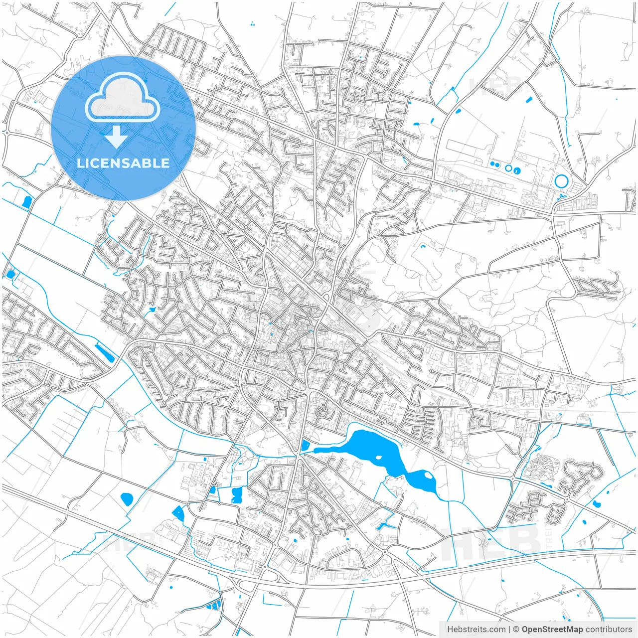 Ibbenburen, North Rhine-Westphalia, Germany, city map with high resolution roads.