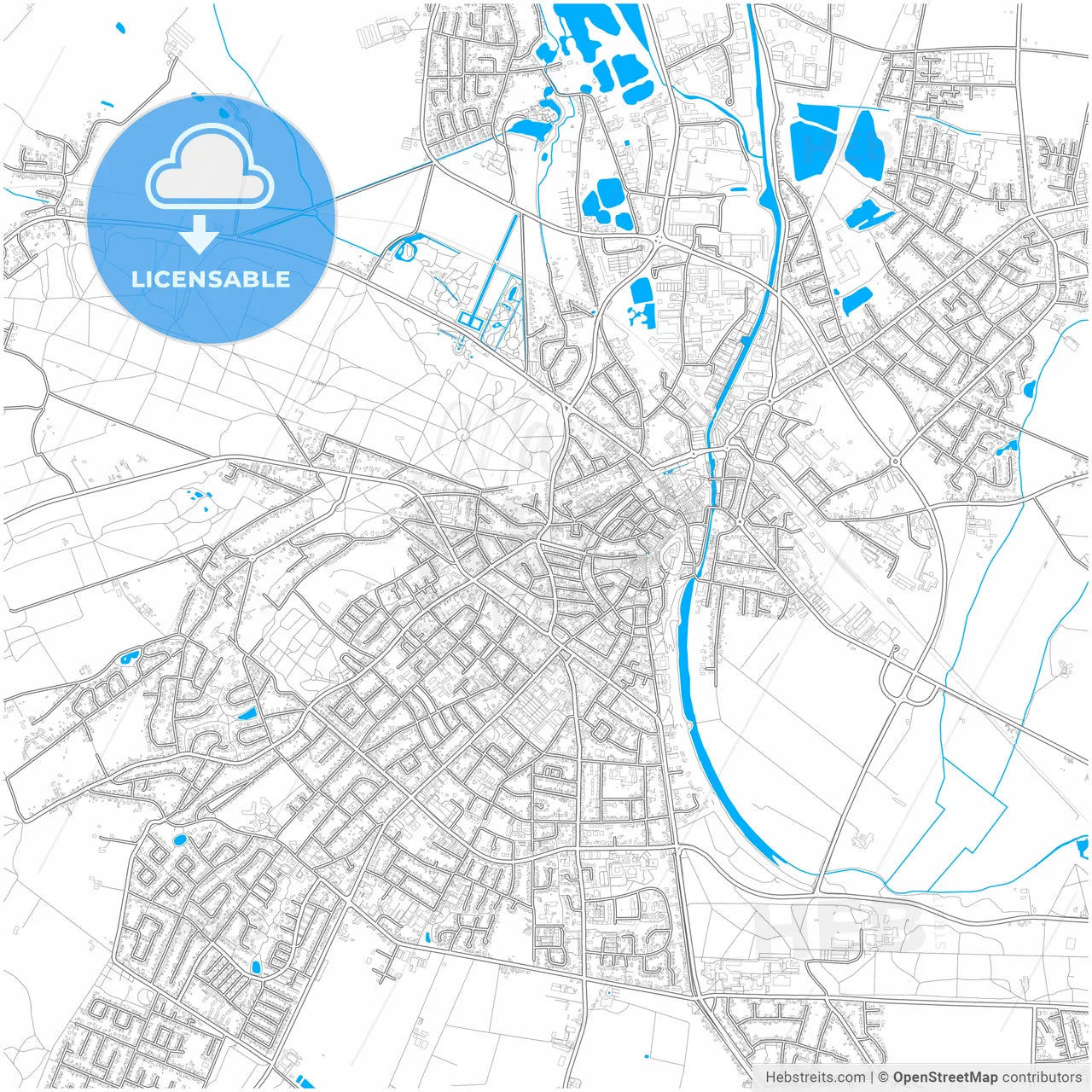 Kleve, North Rhine-Westphalia, Germany, city map with high resolution roads.