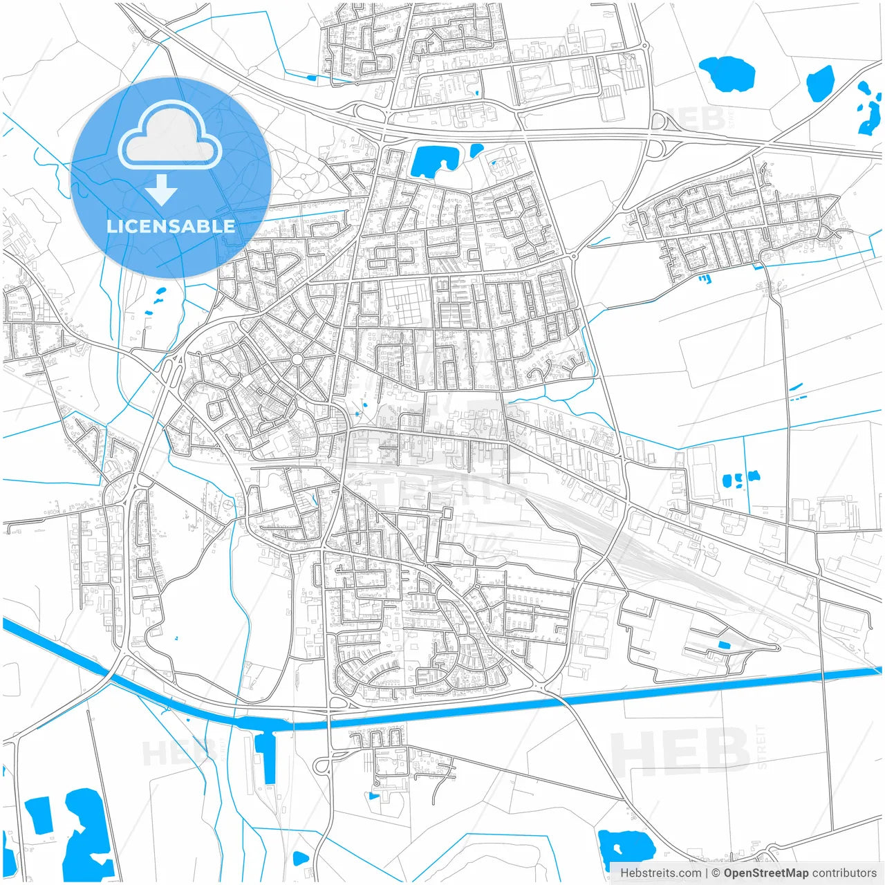 Peine, Lower Saxony, Germany, city map with high resolution roads.