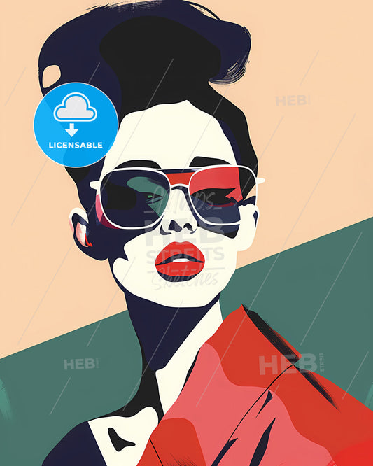 Vibrant Painting: Portrait of a Top Model in Sunglasses