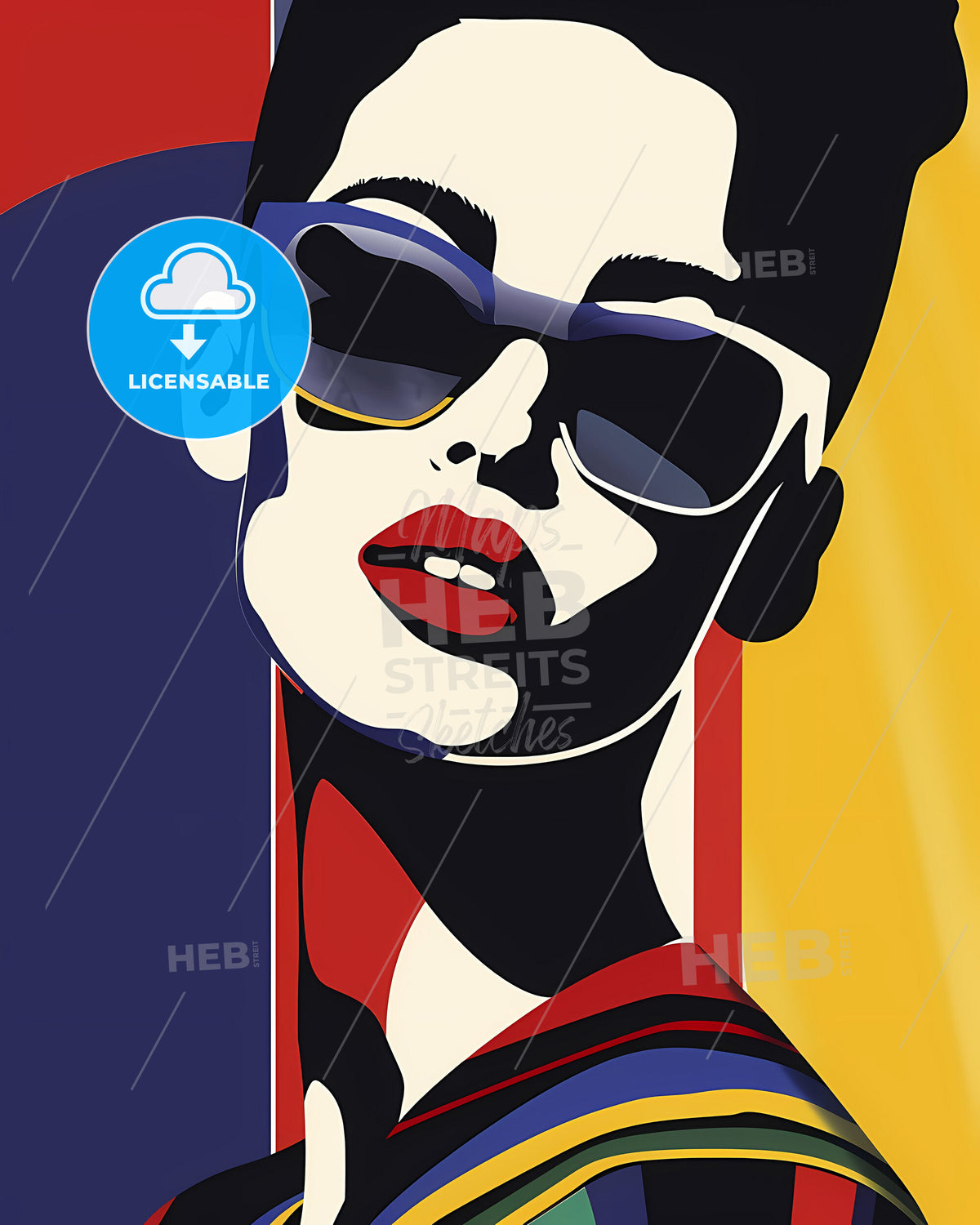 Vibrant Abstract Painting of a Woman Wearing Sunglasses