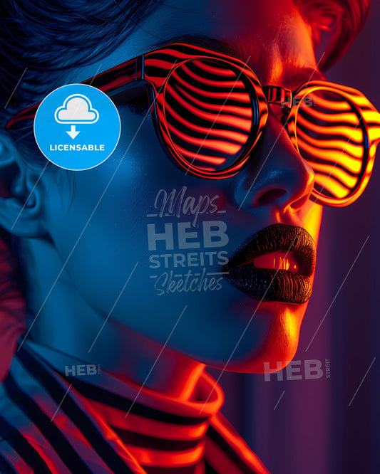 Vibrant Pop Art Woman with Retro Sunglasses in Red Blue Color