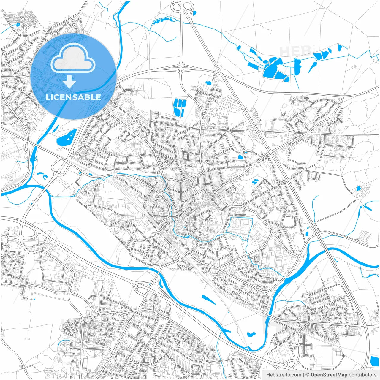 Siegburg, North Rhine-Westphalia, Germany, city map with high resolution roads.