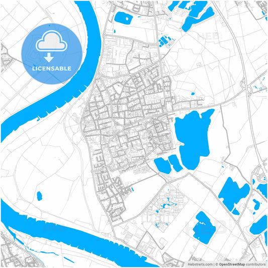 Monheim am Rhein, North Rhine-Westphalia, Germany, city map with high resolution roads.