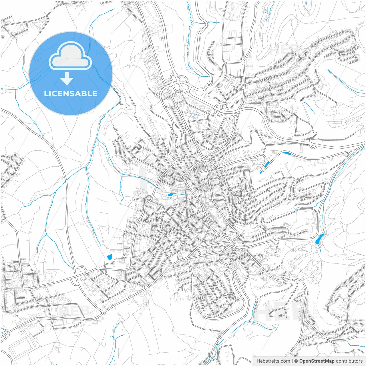 Pirmasens, Rheinland-Pfalz, Germany, city map with high resolution roads.