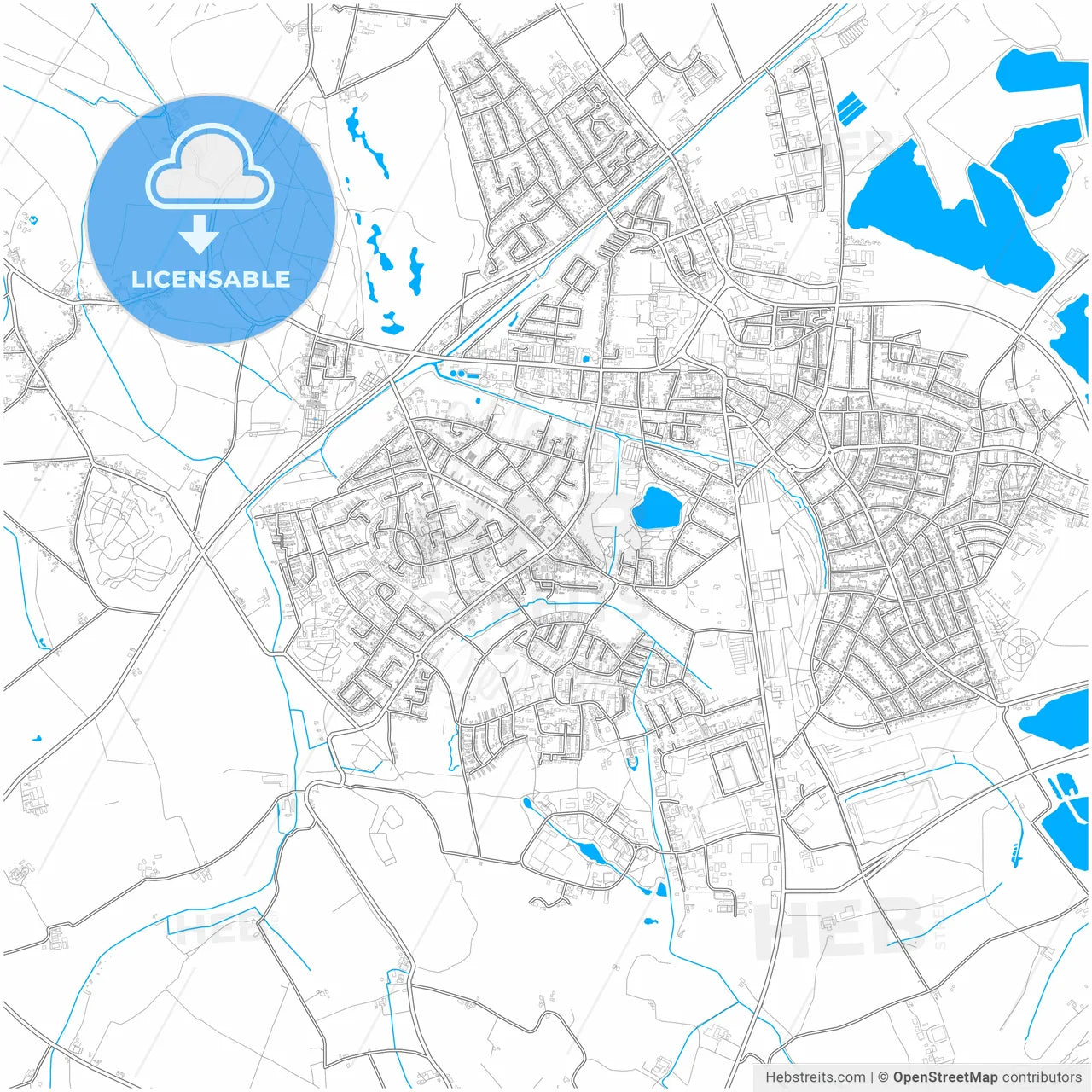 Kamp-Lintfort, North Rhine-Westphalia, Germany, city map with high resolution roads.