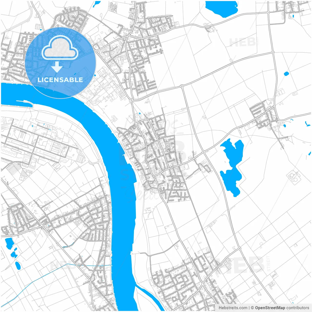 Niederkassel, North Rhine-Westphalia, Germany, city map with high resolution roads.