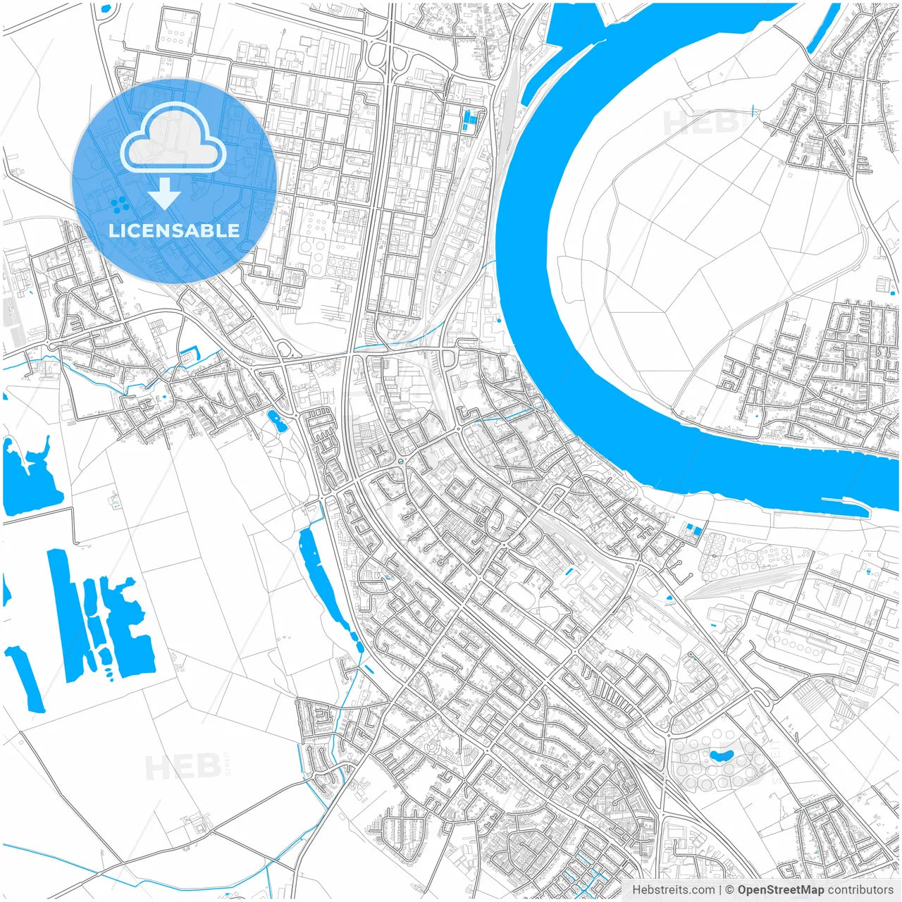 Wesseling, North Rhine-Westphalia, Germany, city map with high resolution roads.