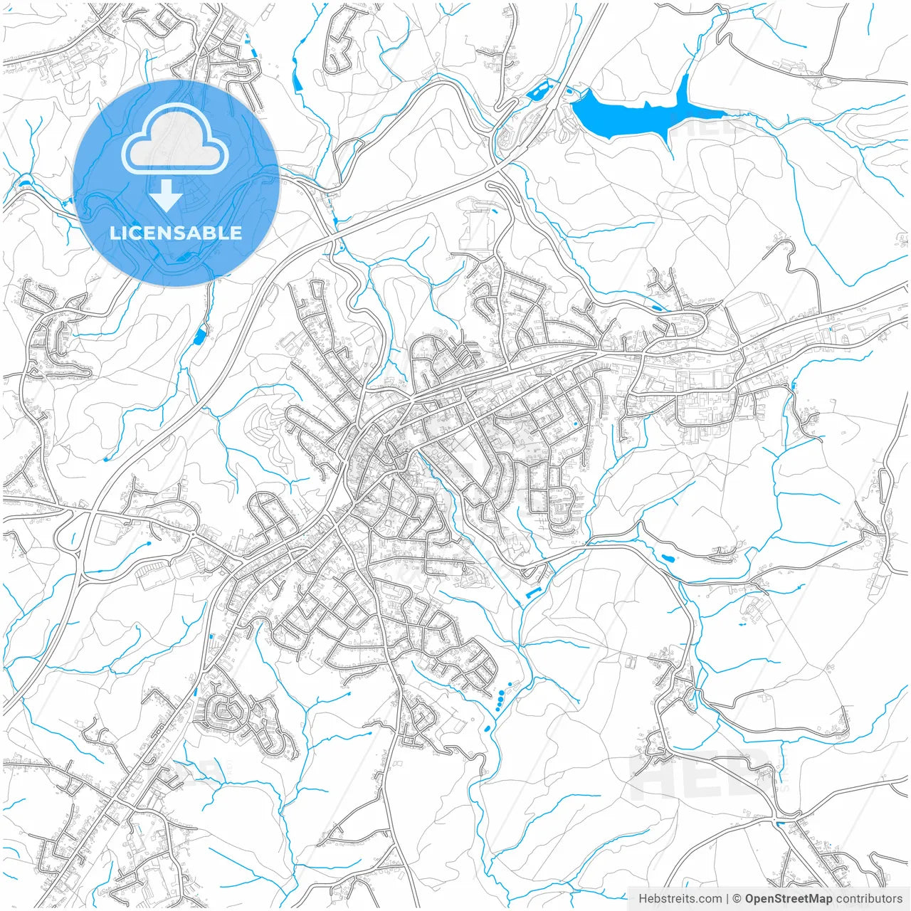 Wermelskirchen, North Rhine-Westphalia, Germany, city map with high resolution roads.