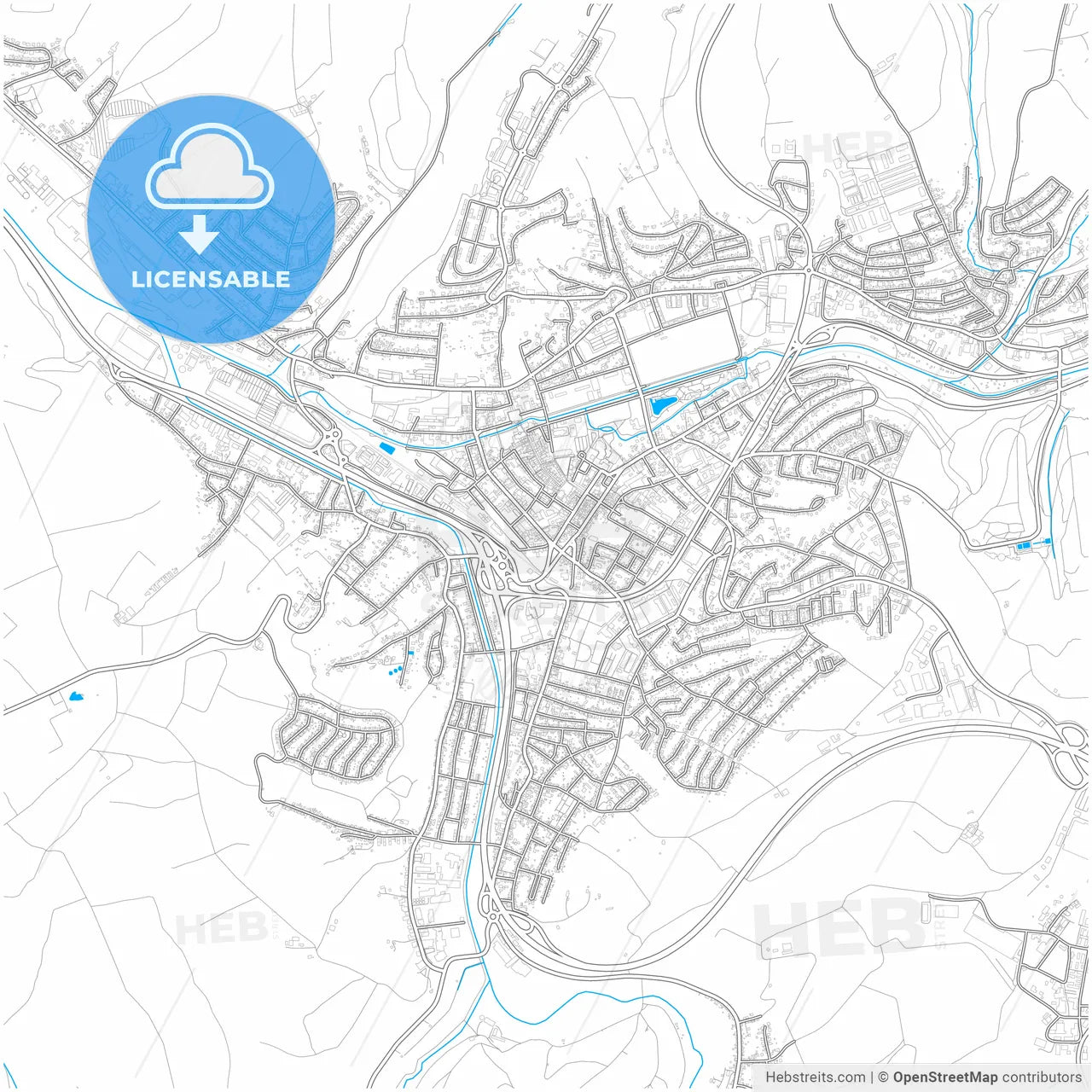Zweibrucken, Rheinland-Pfalz, Germany, city map with high resolution roads.