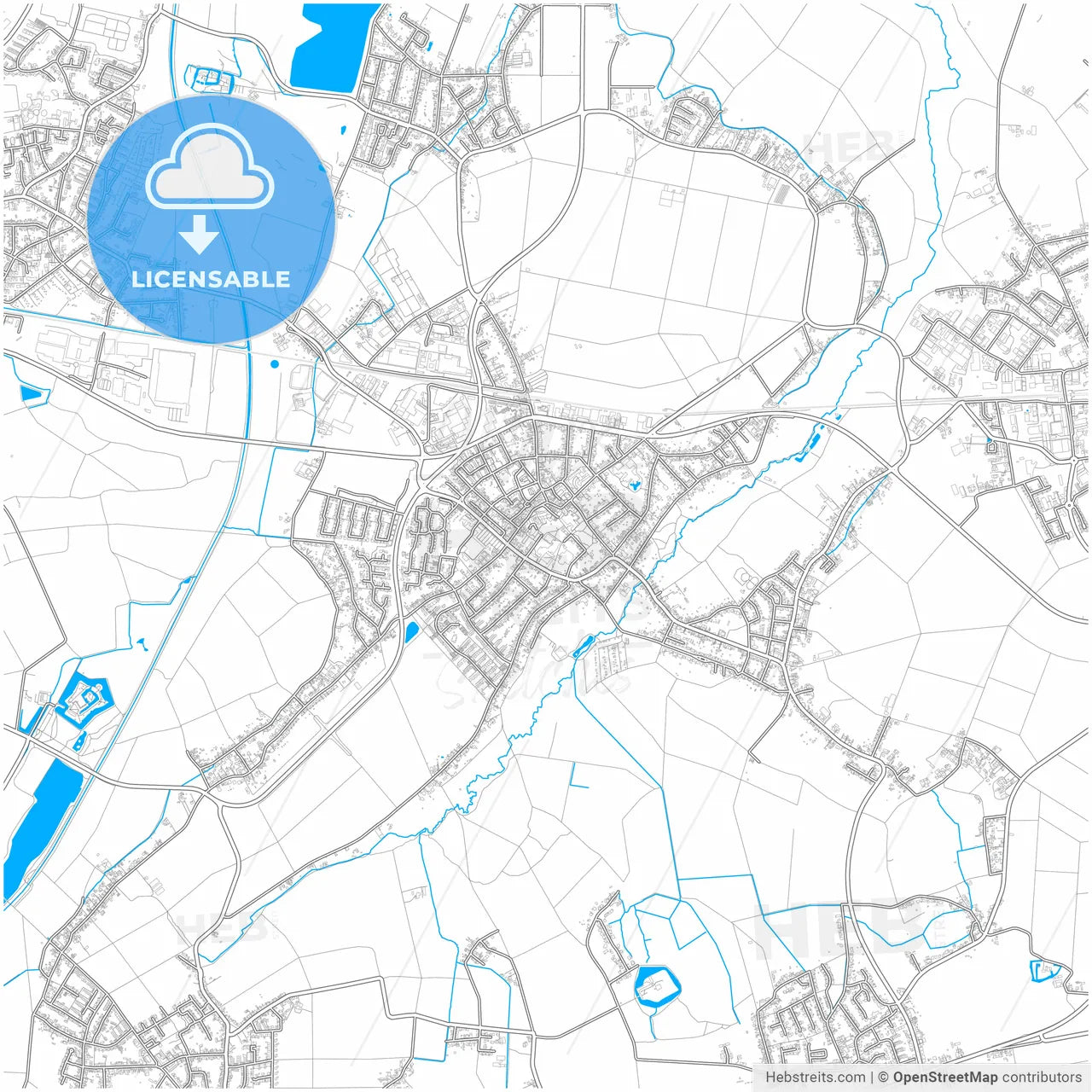 Korschenbroich, North Rhine-Westphalia, Germany, city map with high resolution roads.