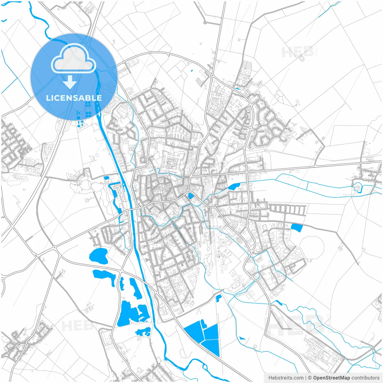 Julich, North Rhine-Westphalia, Germany, city map with high resolution roads.