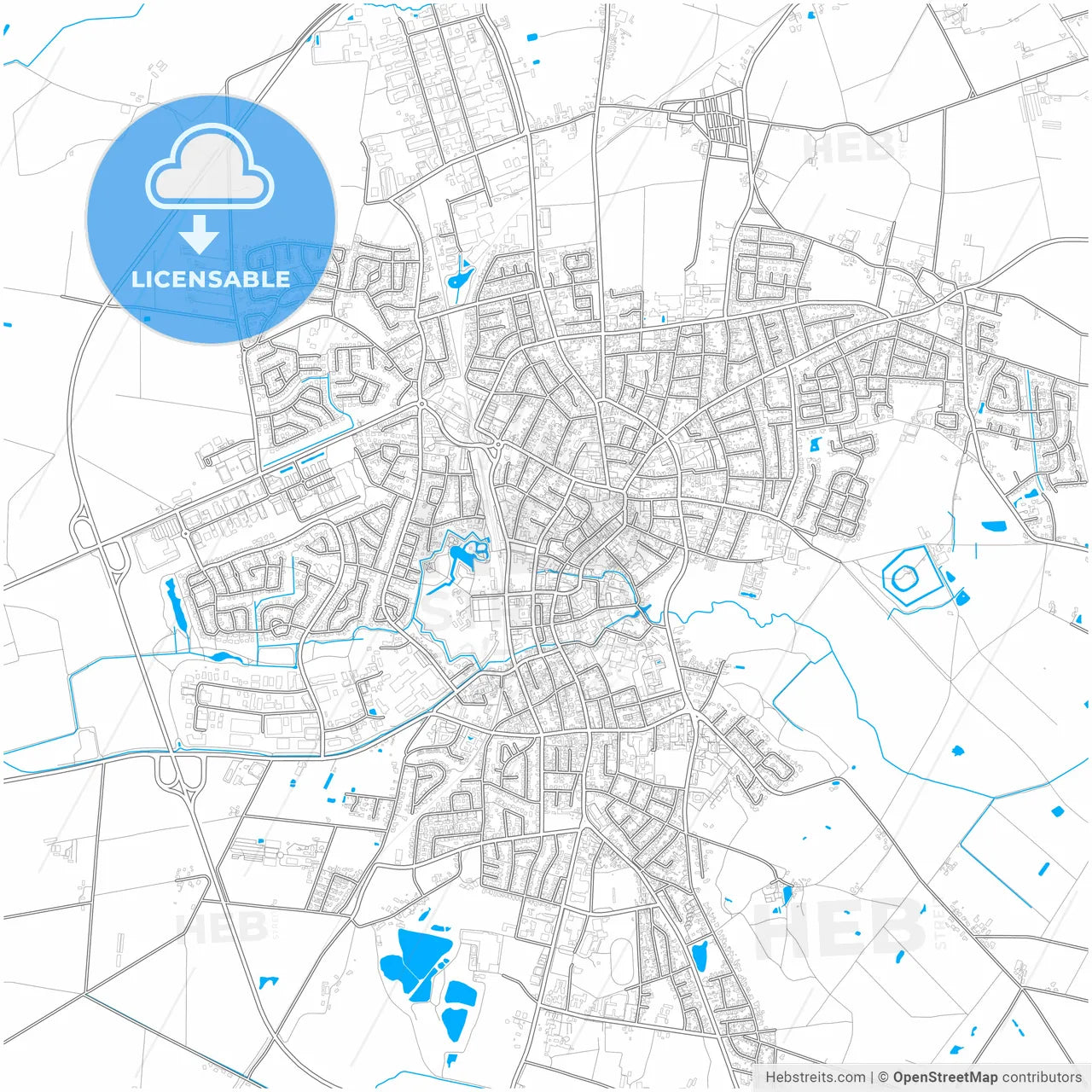 Vechta, Lower Saxony, Germany, city map with high resolution roads.