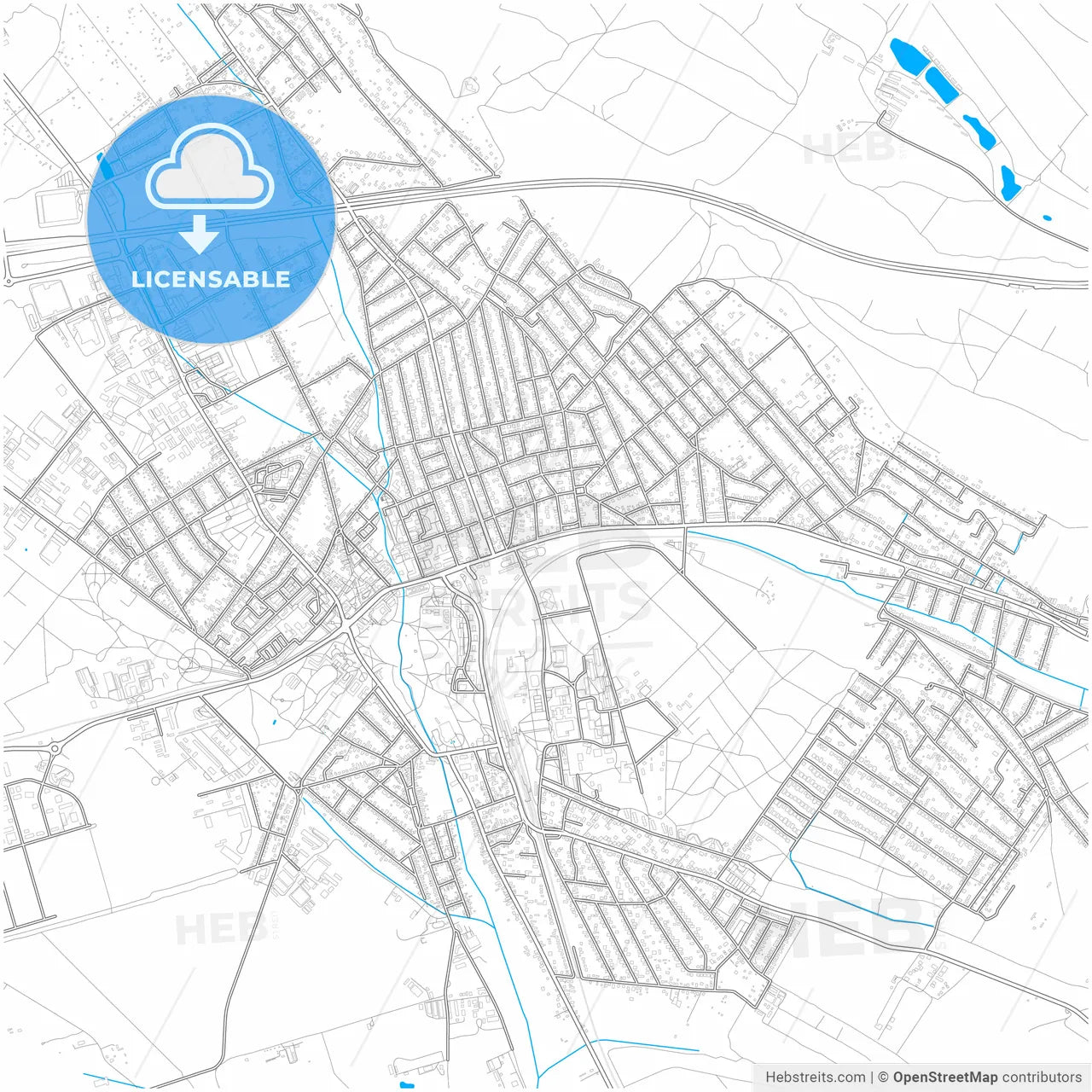 Gödöllő, Pest, Hungary, city map with high resolution roads.