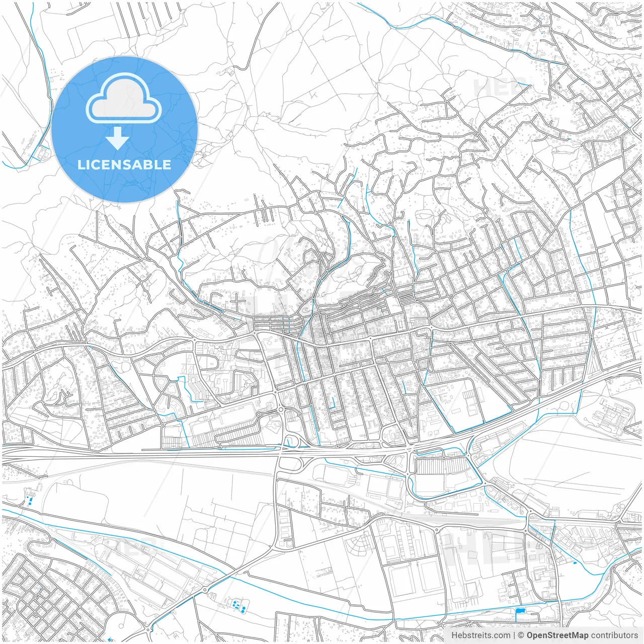 Budaörs, Pest, Hungary, city map with high resolution roads.
