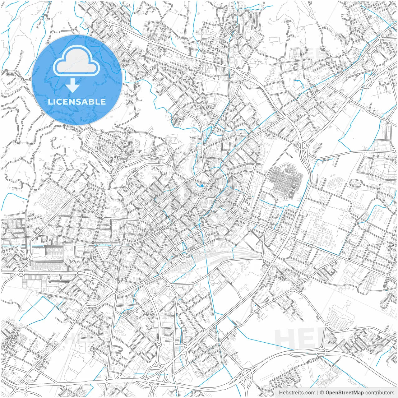 Bergamo, Lombardy, Italy, city map with high resolution roads.