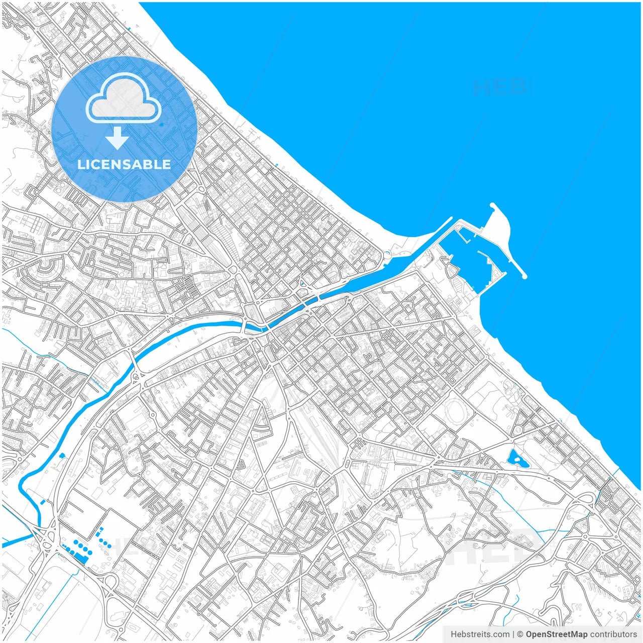 Pescara, Abruzzo, Italy, city map with high resolution roads.