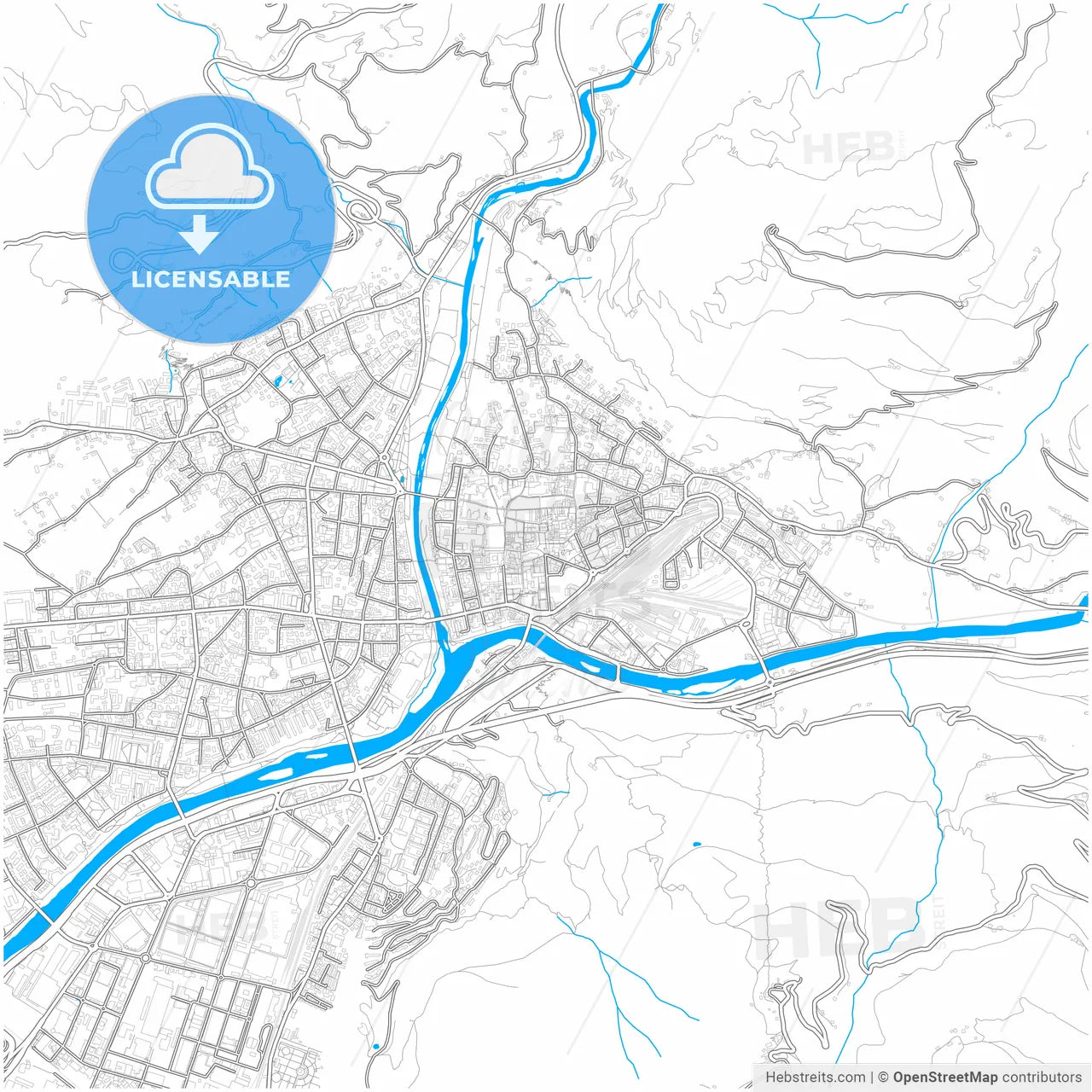 Bolzano, Trentino-Alto Adige/Südtirol, Italy, city map with high resolution roads.