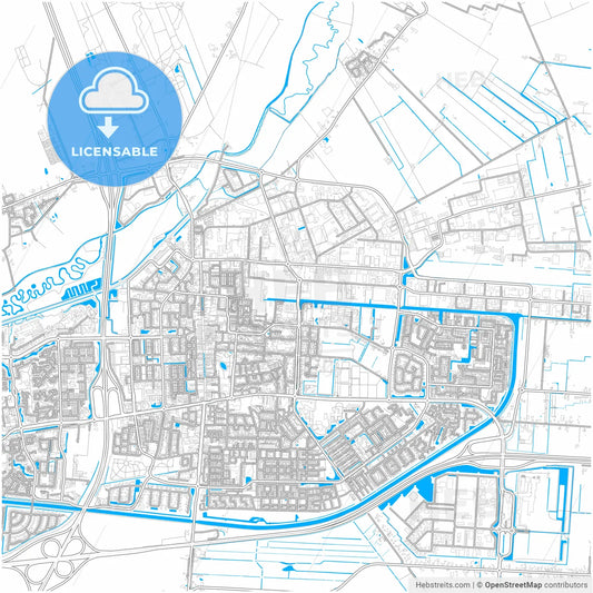 Hoogeveen, Drenthe, Netherlands, city map with high resolution roads.