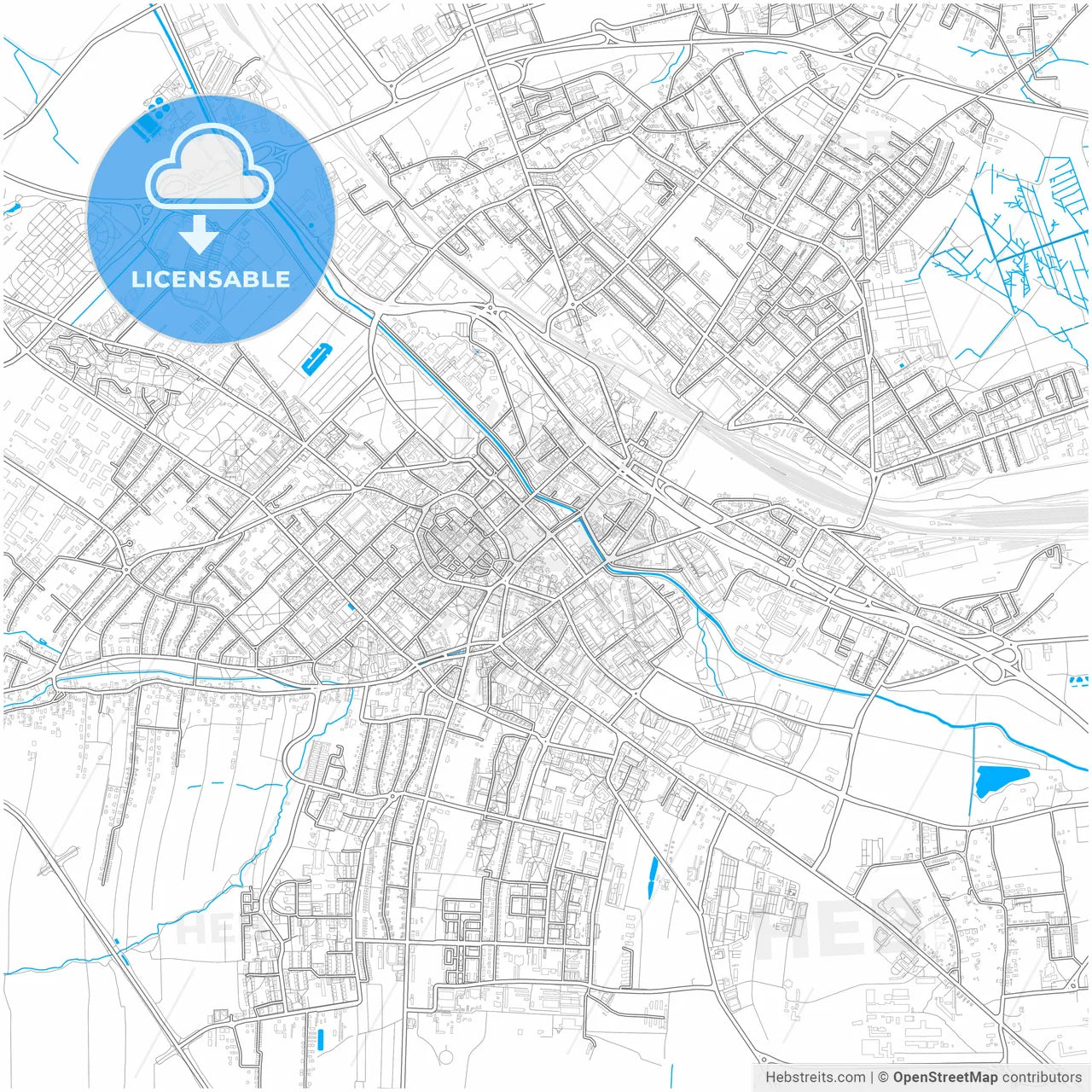 Gliwice, Silesian, Poland, city map with high resolution roads.