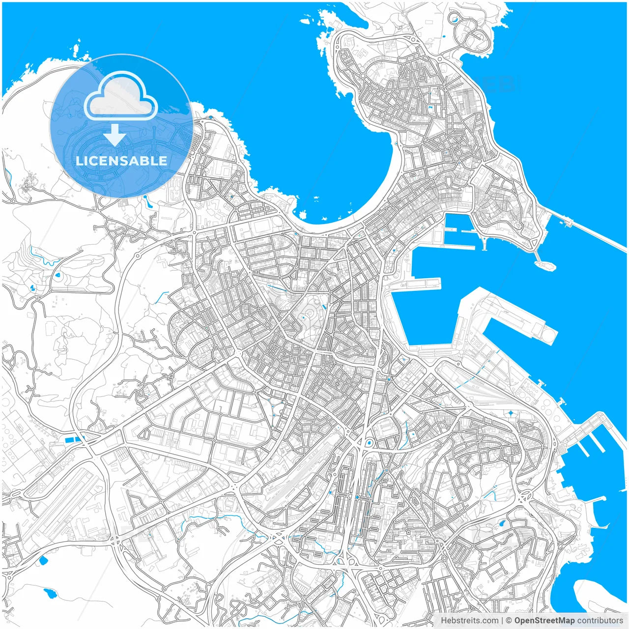 A Coruña, Spain, city map with high resolution roads.