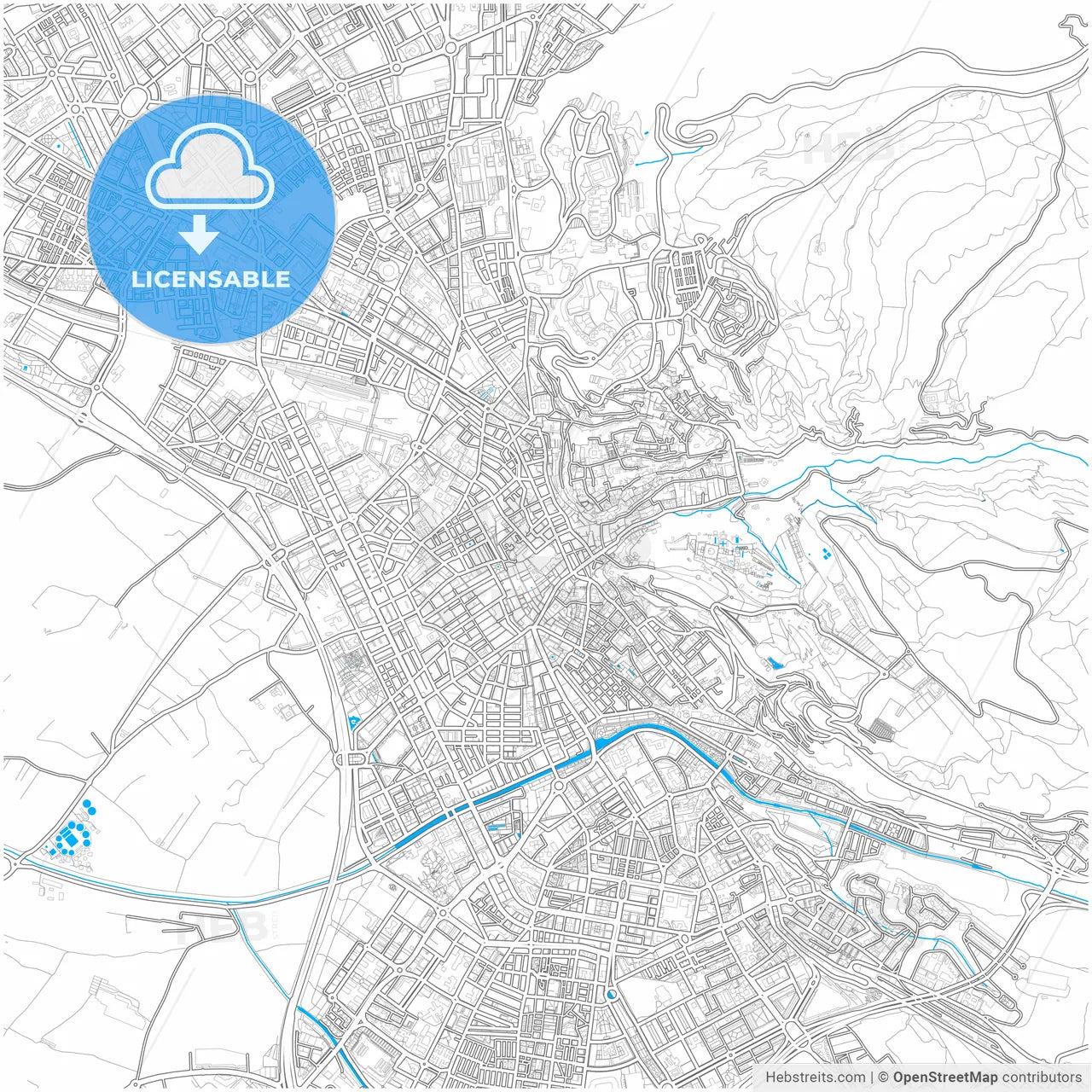 Granada, Spain, city map with high resolution roads.