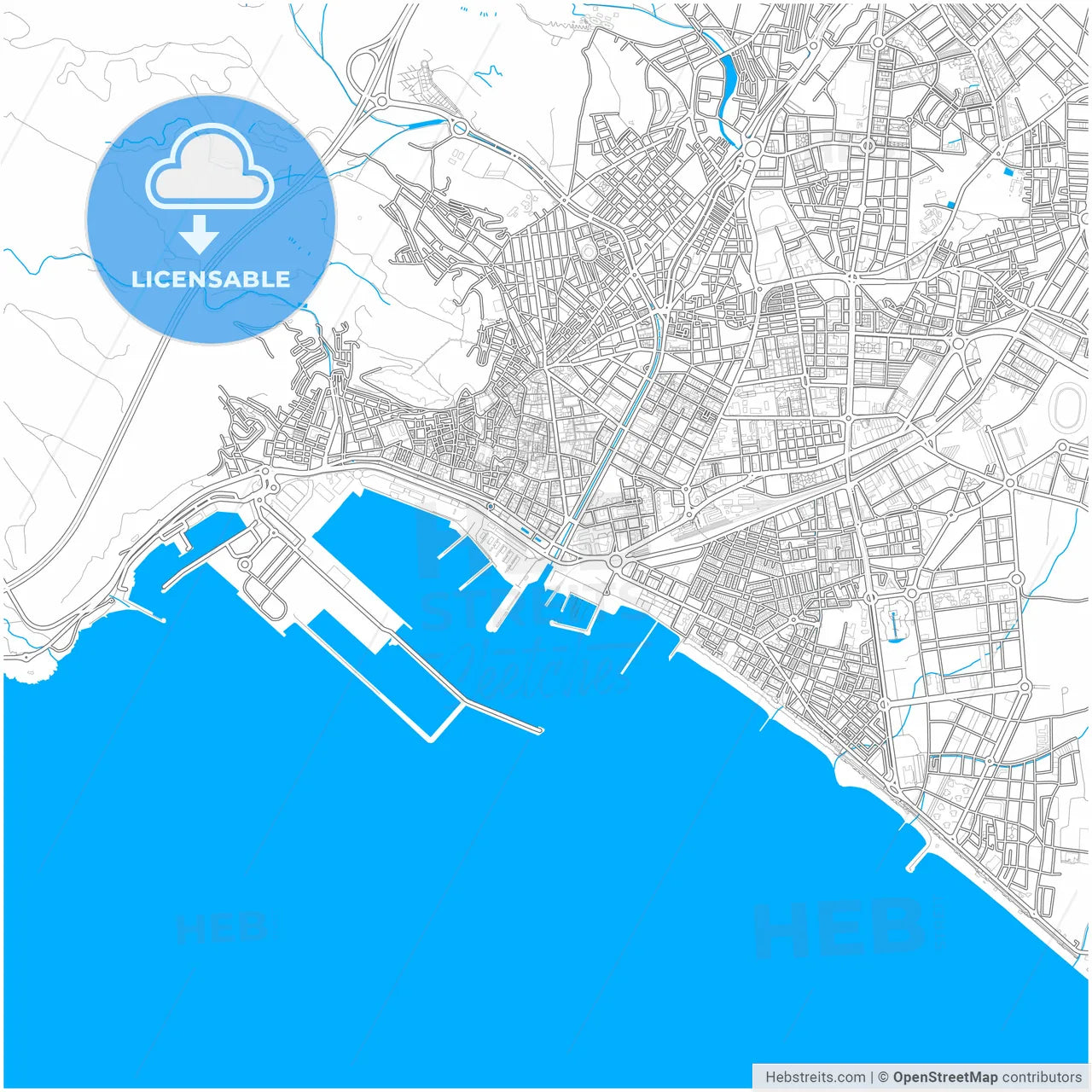 Almería, Spain, city map with high resolution roads.