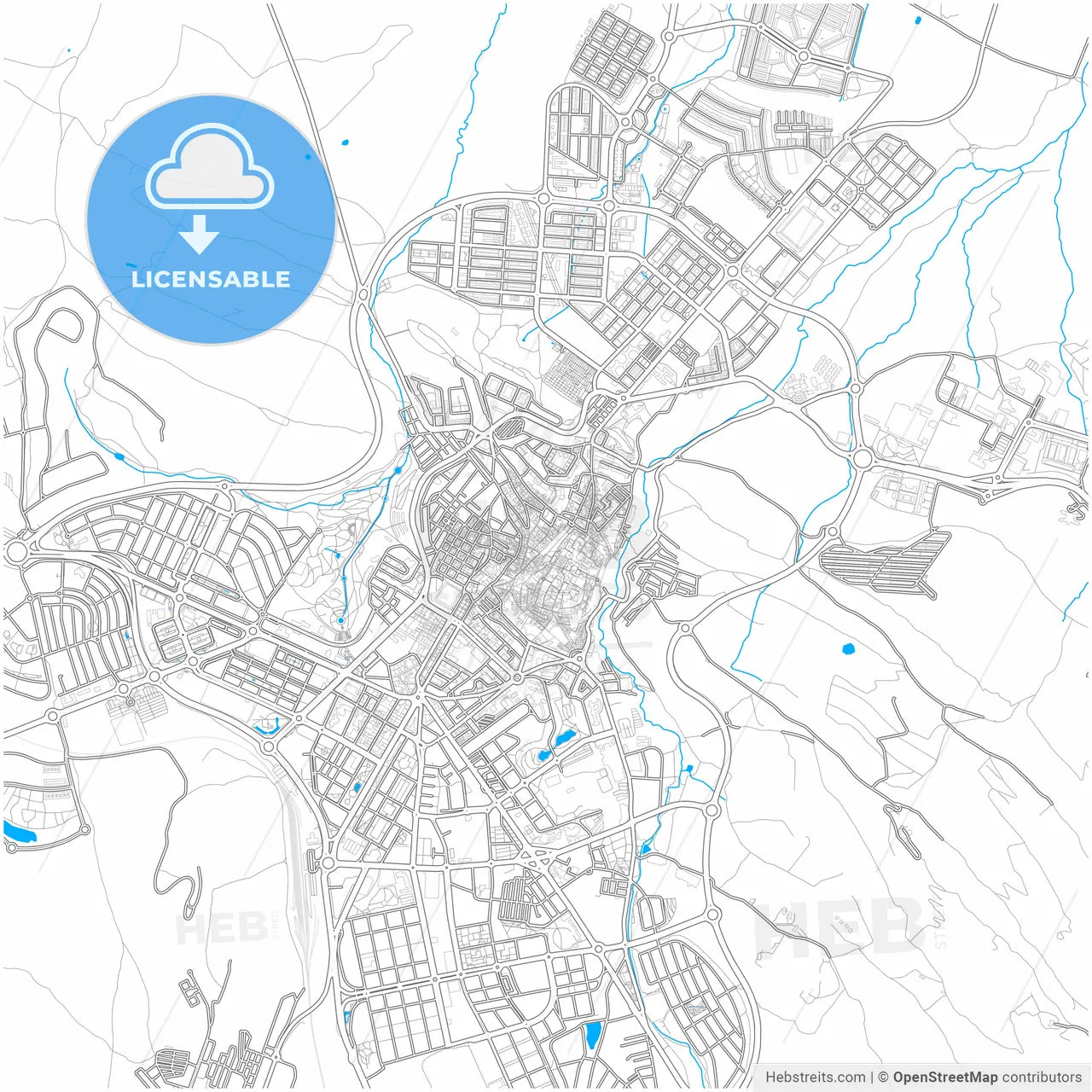 Cáceres, Cáceres, Spain, city map with high resolution roads.